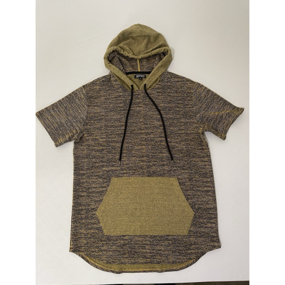 Elwood Short Sleeve Hoodie Men's Small‎ Yellow Curved Hem Streetwear